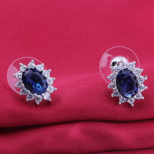 Women's Pastoral Style Copper Electroplated Heart Earrings With Blue Gemstone Sunflower Design Elegant Fashion Jewelry
