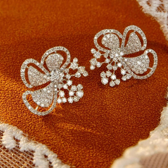 Women's Pastoral Style Flower Earrings Copper With Micro Inlaid Zirconia