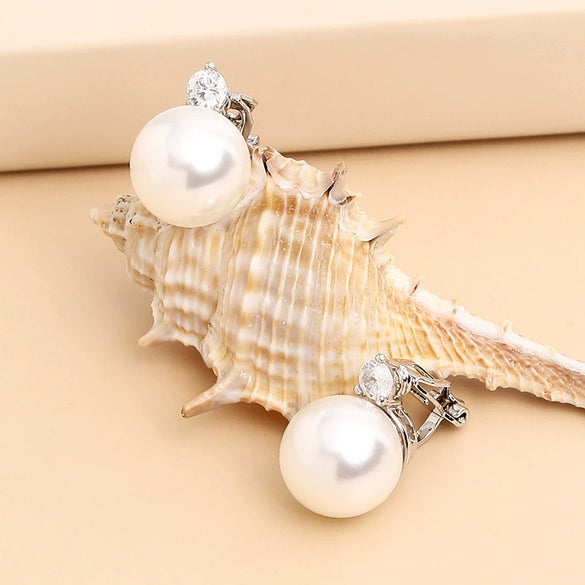 Women's Pearl And Zircon Geometric Clip Earrings Simple Elegant Non Pierced Ear Jewelry