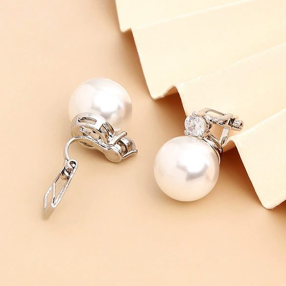 Women's Pearl And Zircon Geometric Clip Earrings Simple Elegant Non Pierced Ear Jewelry