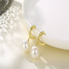 Women's Pearl Arc Earrings With 925 Silver Needles Distinctive Metal Beaded Design Natural Style Set With Pearls