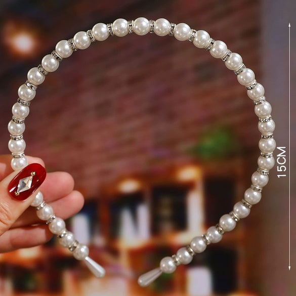 Women's Pearl Beaded Braided Hair Band Elegant Simple Versatile Headwear Accessory