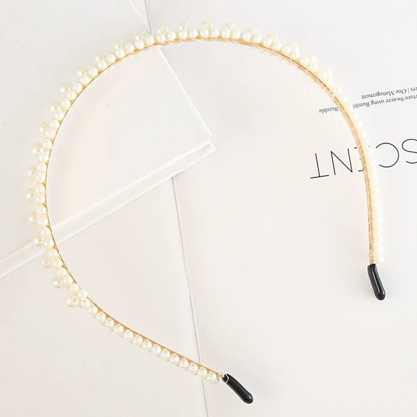 Women's Pearl Beaded Braided Hair Band Elegant Simple Versatile Headwear Accessory