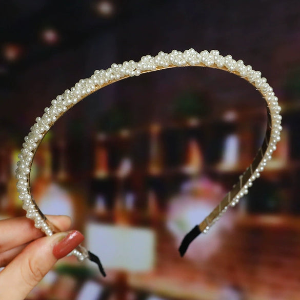 Women's Pearl Beaded Braided Hair Band Elegant Simple Versatile Headwear Accessory