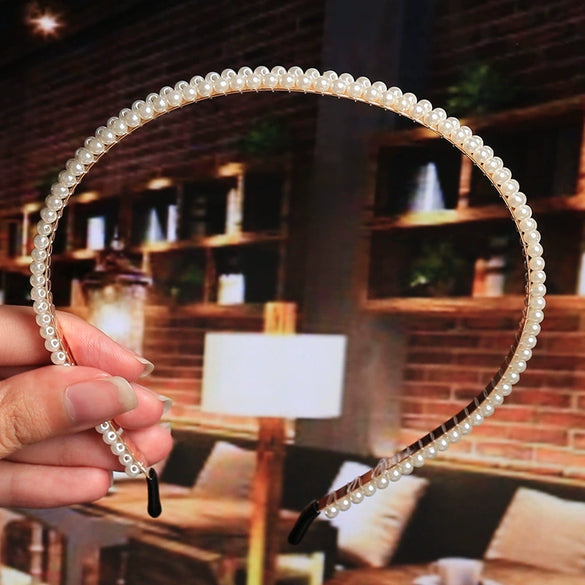 Women's Pearl Beaded Braided Hair Band Elegant Simple Versatile Headwear Accessory