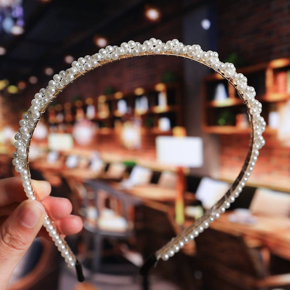 Women's Pearl Beaded Braided Hair Band Elegant Simple Versatile Headwear Accessory
