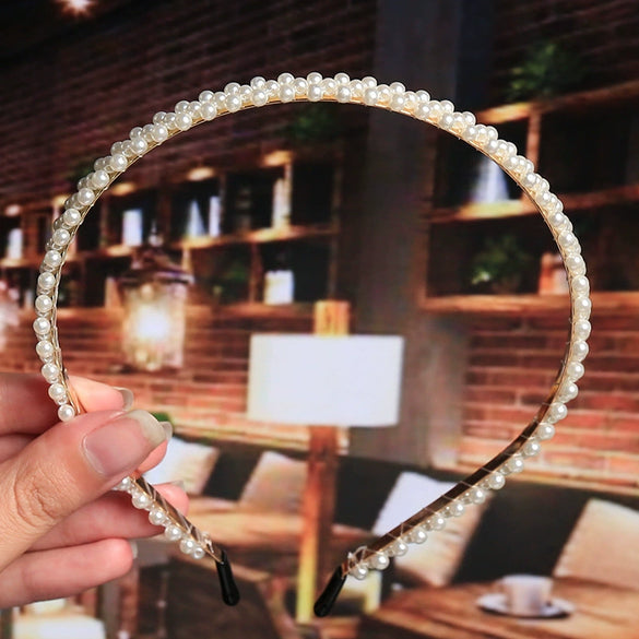 Women's Pearl Beaded Braided Hair Band Elegant Simple Versatile Headwear Accessory