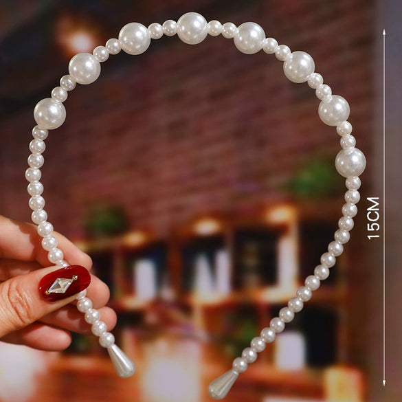 Women's Pearl Beaded Braided Hair Band Elegant Simple Versatile Headwear Accessory