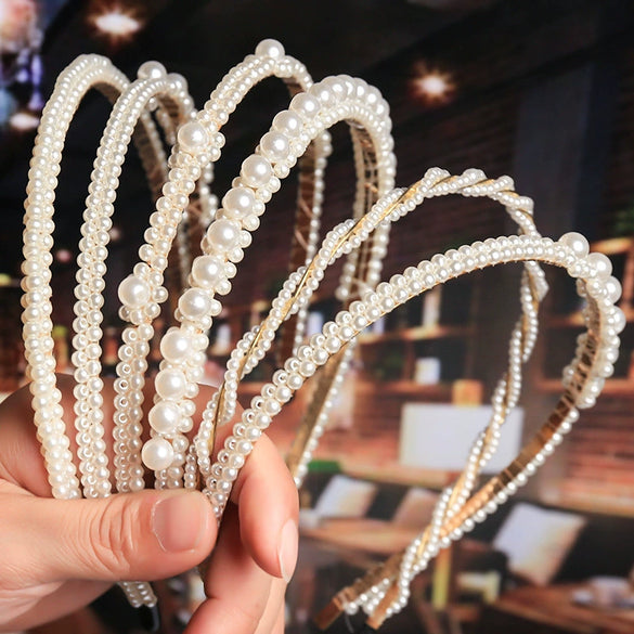 Women's Pearl Beaded Braided Hair Band Elegant Simple Versatile Headwear Accessory