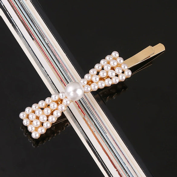 Women's Pearl Bow Hair Clip Handwoven Lolita Hair Accessory Simple Natural Barrette