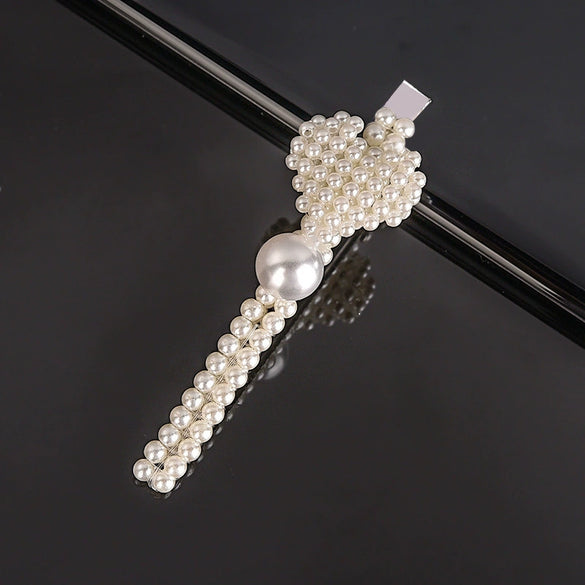 Women's Pearl Bow Hair Clip Handwoven Lolita Hair Accessory Simple Natural Barrette