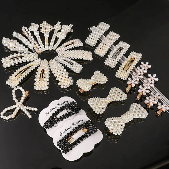 Women's Pearl Bow Hair Clip Handwoven Lolita Hair Accessory Simple Natural Barrette