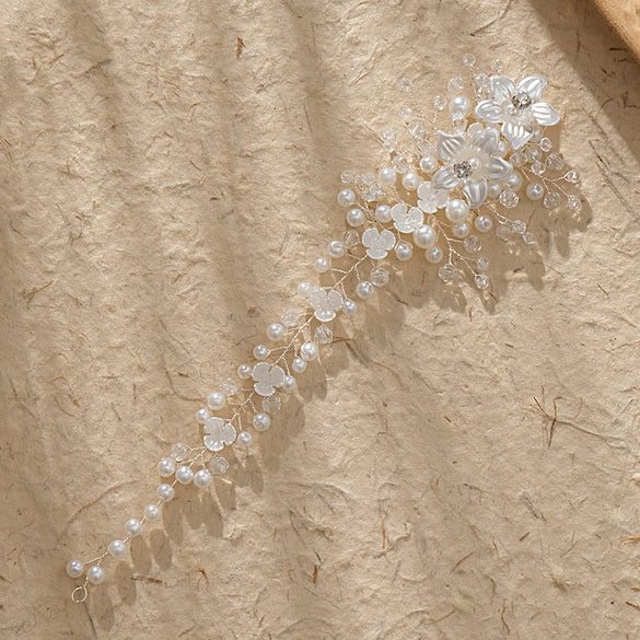 Women's Pearl Crystal Flower Hair Band Wedding Hair Accessory Acrylic Floral Headwear