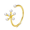 Women's Pearl Flower Geometric Open Ring Copper Full Diamond