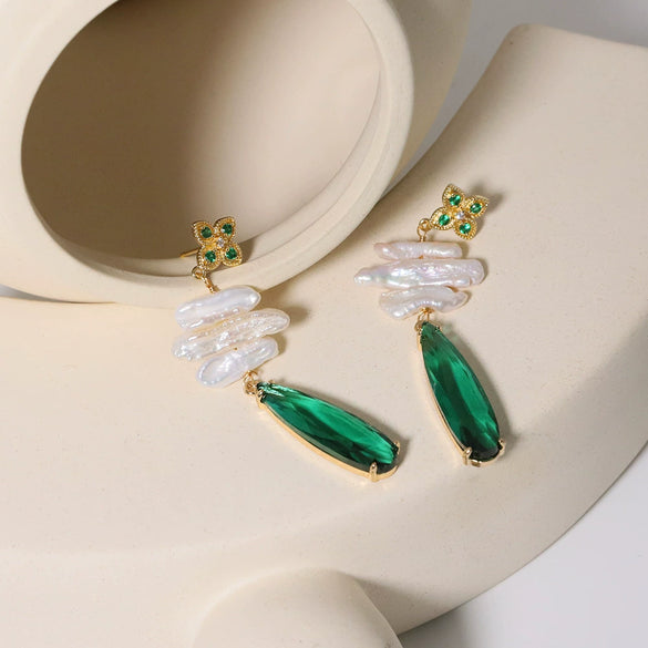 Women's Pearl Geometric Handmade Baroque Water Drop Earrings