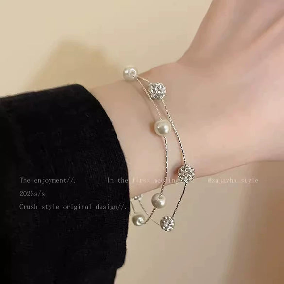 Women's Pearl Geometric Insectinspired Electroplated Hand Jewelry Bracelet