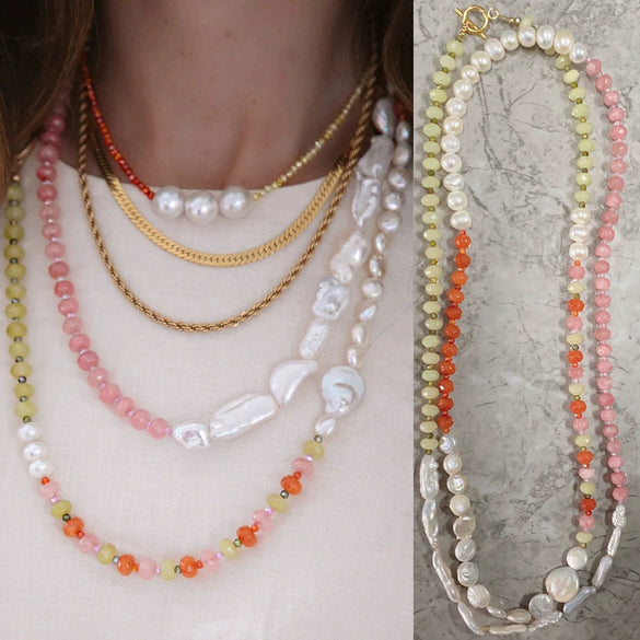 Women's Pearl Geometric Minimalist Water Wave Chain Electroplated Clavicle Necklace