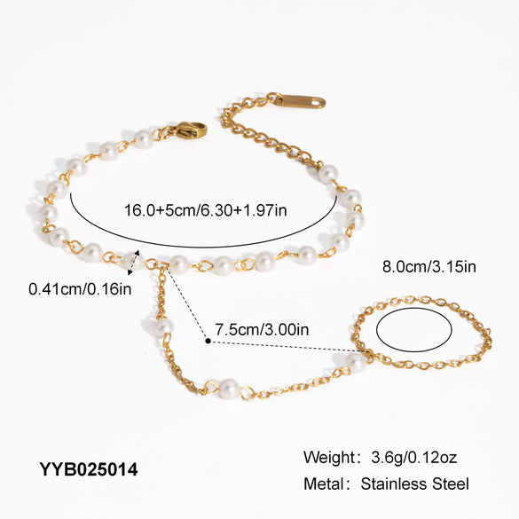 Women's Pearl Gold Bean Bracelet Finger Chain Ring Fashion Design Simple Light Luxury Titanium Steel Jewelry Pvd Furnace Vacuum Real Gold Plating
