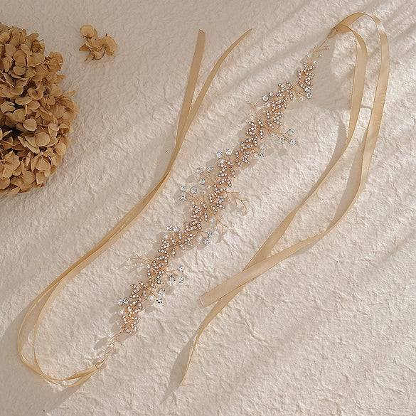 Women's Pearl Leaf Floral Headband Handmade Alloy Bridal Hair Accessory With Rhinestone Detail For Weddings And Banquets
