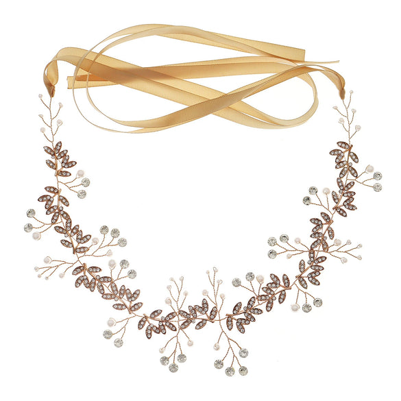 Women's Pearl Leaf Floral Headband Handmade Alloy Bridal Hair Accessory With Rhinestone Detail For Weddings And Banquets