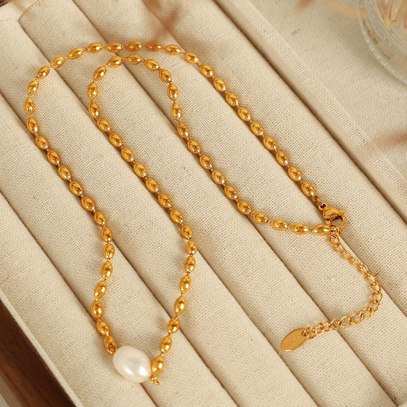 Women's Pearl Light Luxury Niche Design Sense Fashion Personality Allmatch 316L Stainless Steel Gold Plated Necklace