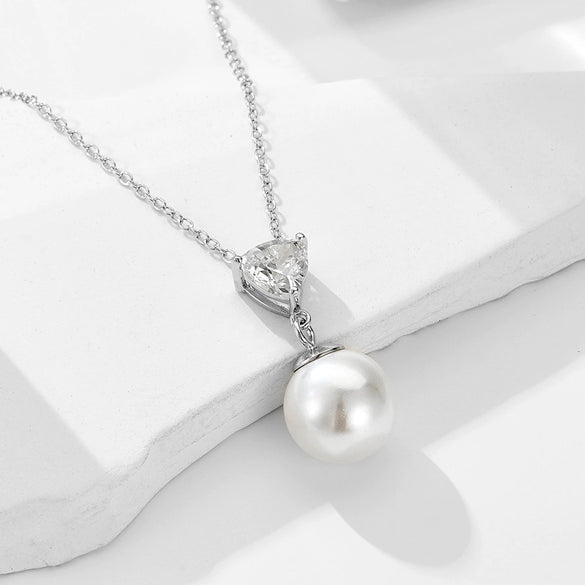 Women's Pearl Necklace 925 Sterling Silver Geometric Style