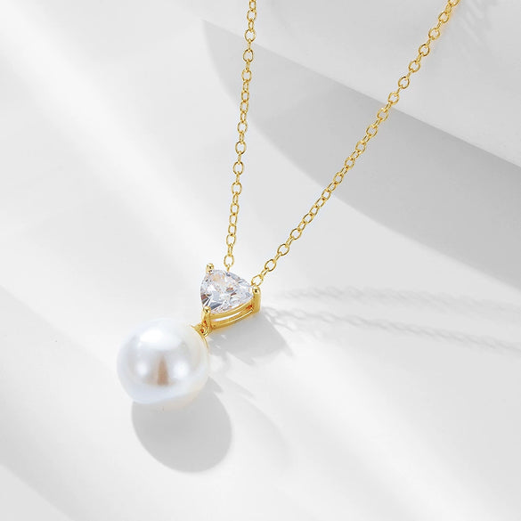 Women's Pearl Necklace 925 Sterling Silver Geometric Style