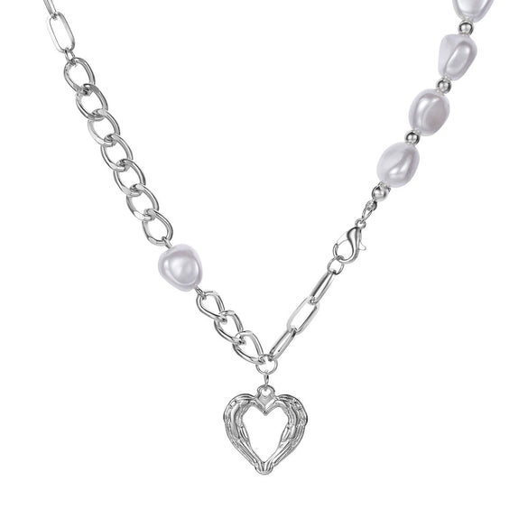 Women's Pearl Necklace With Alloy Love Pendant Geometric Pattern Highend Style