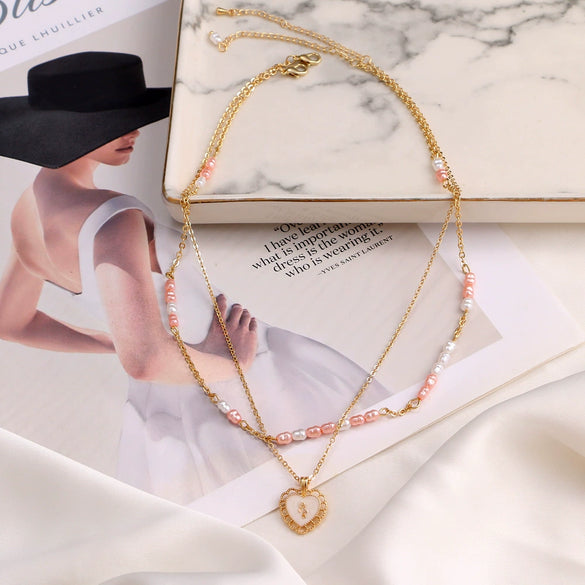 Women's Pearl Necklace With Alloy Love Pendant Geometric Pattern Highend Style