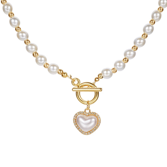 Women's Pearl Necklace With Alloy Love Pendant Geometric Pattern Highend Style