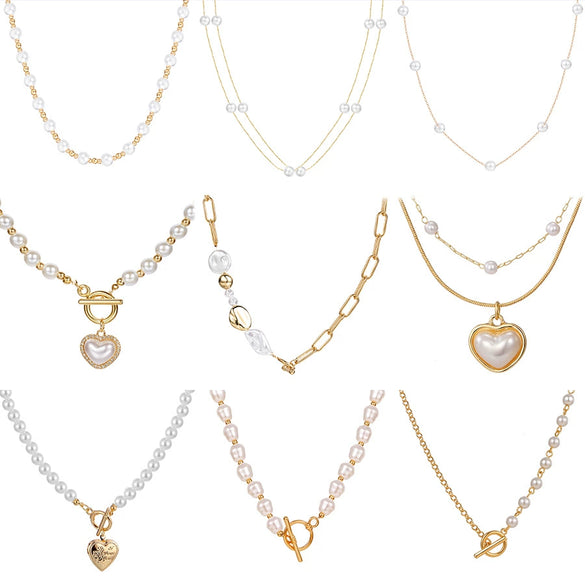 Women's Pearl Necklace With Alloy Love Pendant Geometric Pattern Highend Style