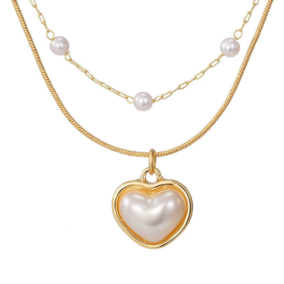 Women's Pearl Necklace With Alloy Love Pendant Geometric Pattern Highend Style