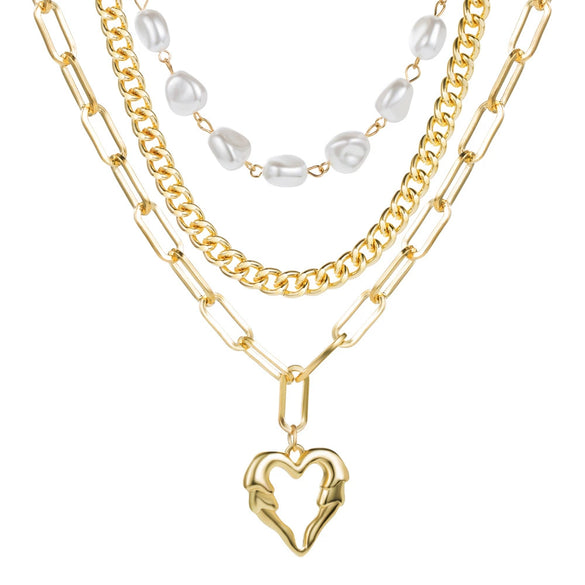 Women's Pearl Necklace With Alloy Love Pendant Geometric Pattern Highend Style