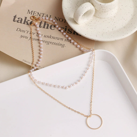 Women's Pearl Necklace With Alloy Love Pendant Geometric Pattern Highend Style