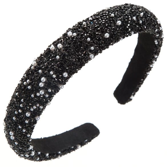 Women's Pearl Rhinestone Geometric Hairband With Diamond Design