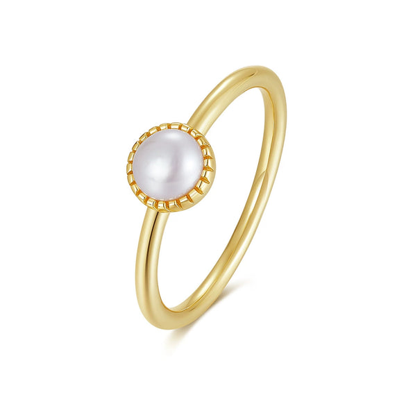 Women's Pearl Ring Baroque 925 Sterling Silver Simple Geometric Electroplated
