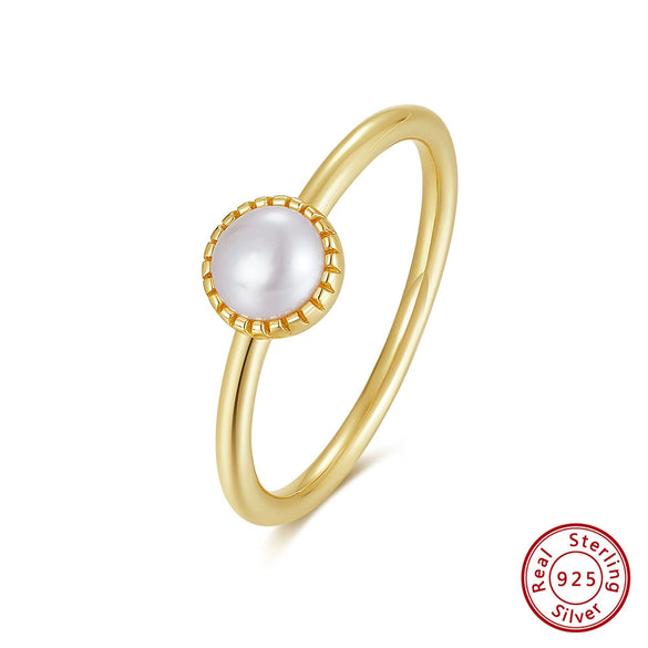 Women's Pearl Ring Baroque 925 Sterling Silver Simple Geometric Electroplated