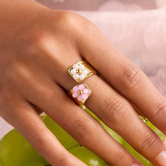 Women's Pearl Ring Jewelry Stainless Steel Geometric Style Electroplating