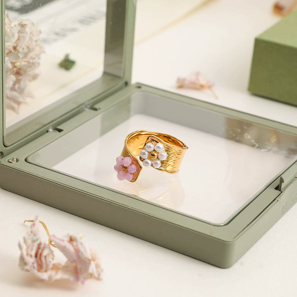 Women's Pearl Ring Jewelry Stainless Steel Geometric Style Electroplating