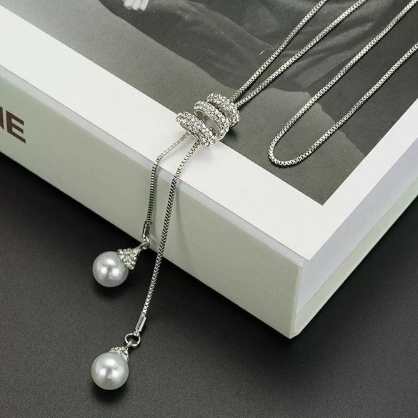 Women's Pearl Stacked High End Light Luxury Niche Necklace Jewelry Wholesale Alloy Micro Inlay Bamboo Chain