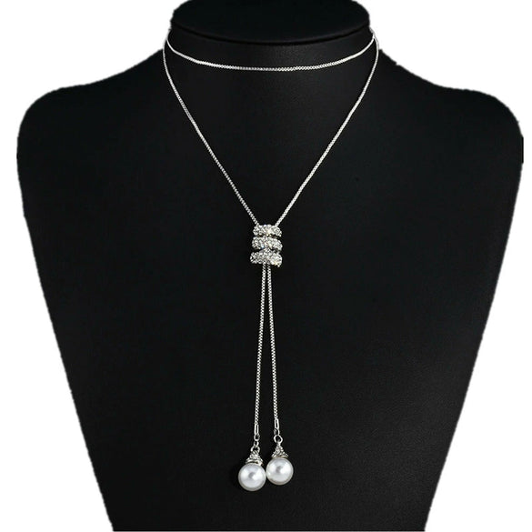 Women's Pearl Stacked High End Light Luxury Niche Necklace Jewelry Wholesale Alloy Micro Inlay Bamboo Chain