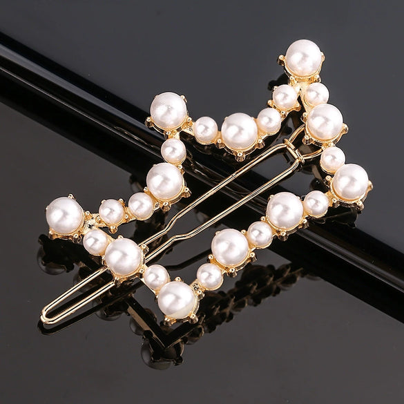 Women's Pearlembellished Frog Buckle Hairpin Side Clip Elegant Bangs Hair Accessory