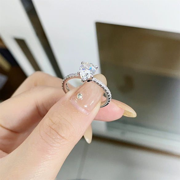 Women's Pearshaped Moissanite Ring S925 Silver Electroplated Classic Style