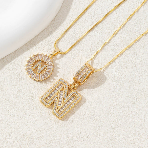 Women's Pendant Necklace Copper Inlaid With Zirconium Plated Real Gold Geometric Letters Pattern Set With Diamonds