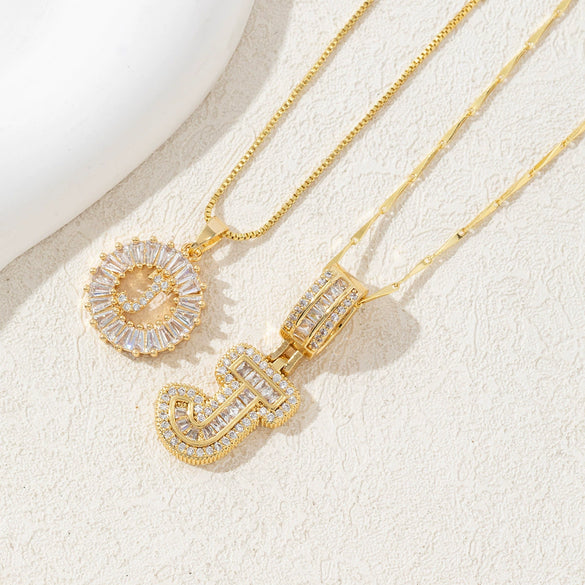 Women's Pendant Necklace Copper Inlaid With Zirconium Plated Real Gold Geometric Letters Pattern Set With Diamonds