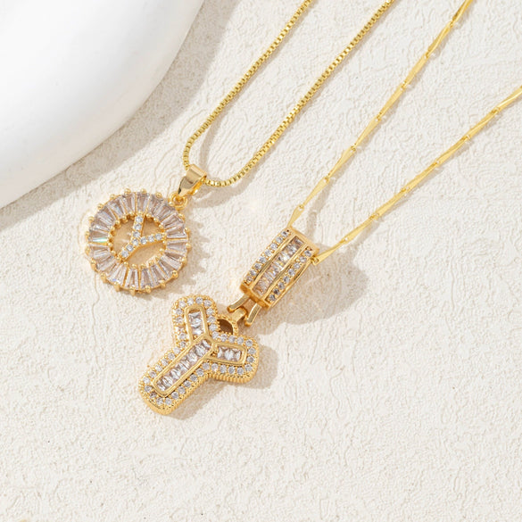 Women's Pendant Necklace Copper Inlaid With Zirconium Plated Real Gold Geometric Letters Pattern Set With Diamonds