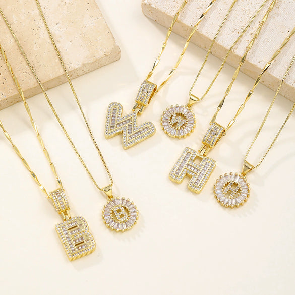 Women's Pendant Necklace Copper Inlaid With Zirconium Plated Real Gold Geometric Letters Pattern Set With Diamonds