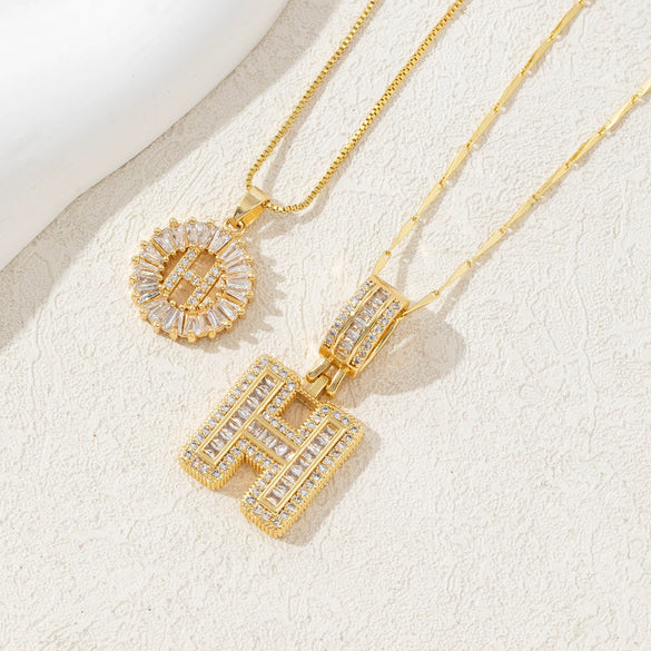 Women's Pendant Necklace Copper Inlaid With Zirconium Plated Real Gold Geometric Letters Pattern Set With Diamonds