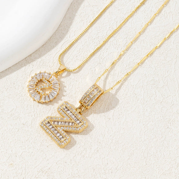 Women's Pendant Necklace Copper Inlaid With Zirconium Plated Real Gold Geometric Letters Pattern Set With Diamonds