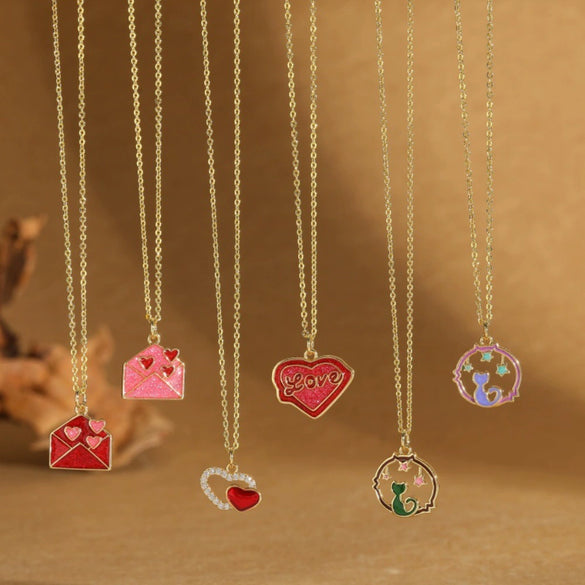 Women's Pendant Necklace Copper Mixed Gemstone Setting Geometric Heart Electroplated